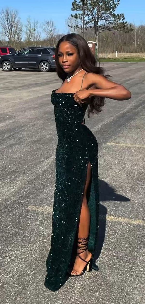 Mermaid Sequins Dark Green Prom Dress Long 22Th Birthday Outfits