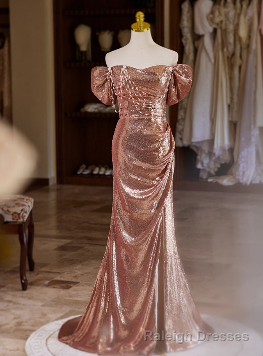 Mermaid Sequins Pleats Off the Shoulder Prom Dress Main image