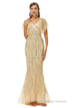 Mermaid Sequins V-neck Bat Sleeve Prom Dresses