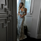 Mermaid Gold Sequin Tulle Long Backless Prom Dresses Prom Dresses
