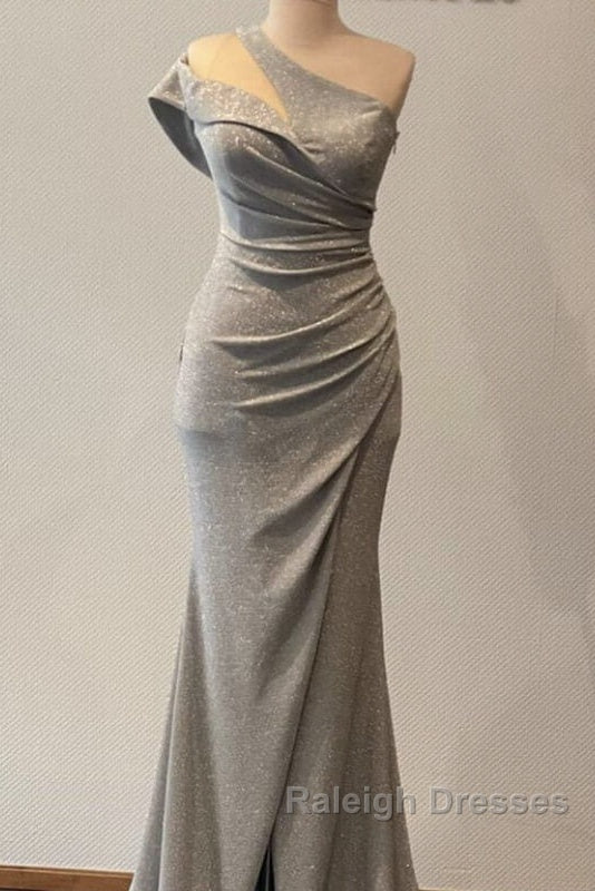 Mermaid Silver Glitter Dress One Shoulder Split Secondary image