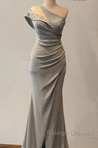 Mermaid Silver Glitter Dress One Shoulder Split