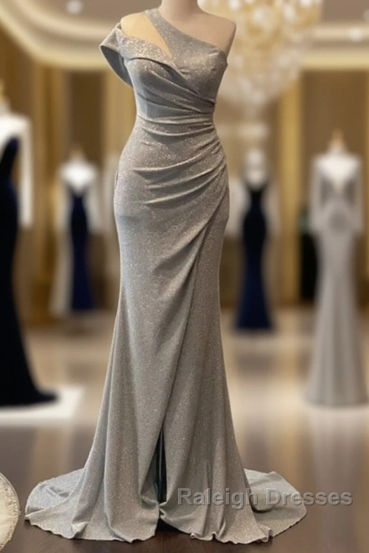 Mermaid Silver Glitter Dress One Shoulder Split Main image