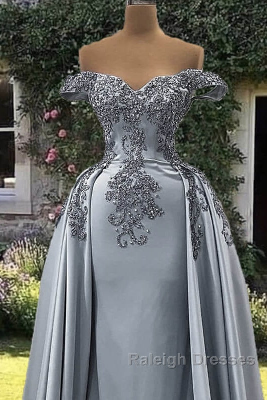 Mermaid Silver Satin Appliques Dress Secondary image