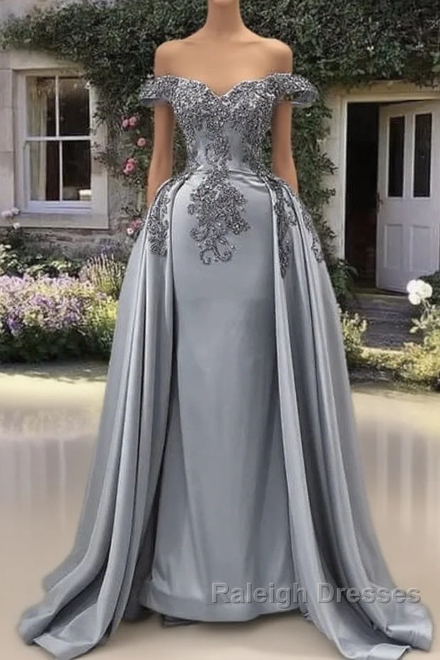 Mermaid Silver Satin Appliques Dress Main image