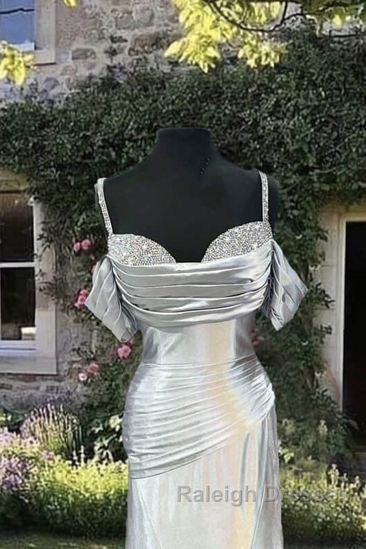 Mermaid Silver Satin Cold Shoulder Dress Secondary image
