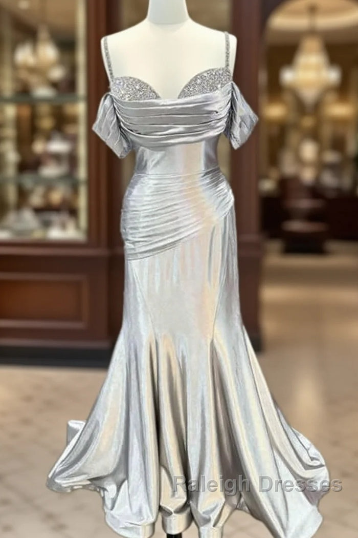 Mermaid Silver Satin Cold Shoulder Dress Main image