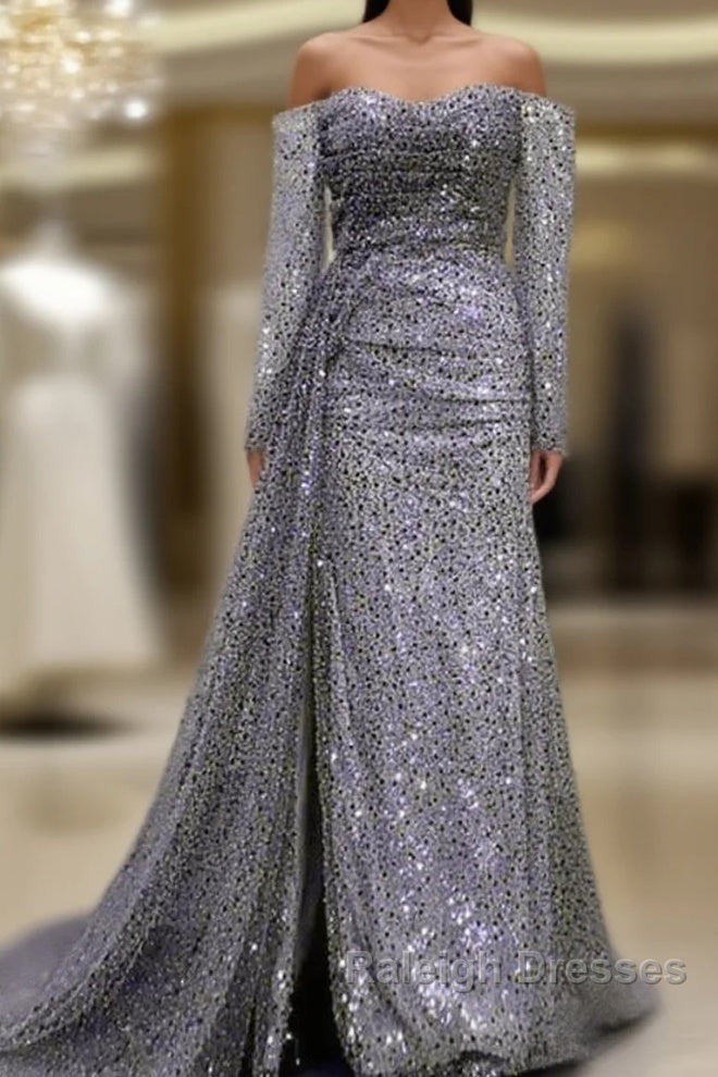 Mermaid Silver Sequin Beaded Off Shoulder Dress Main image