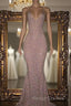 Mermaid Sleeveless Long Rose Pink Sequin Prom Dresses