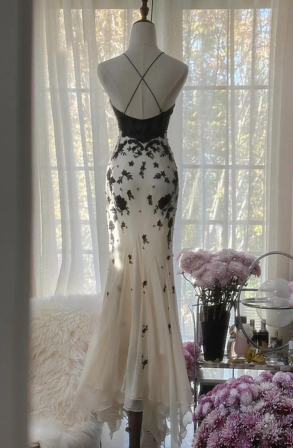 Mermaid Spaghetti Strap Chiffon Applique Prom Dress Long Temperament Prom Dress Secondary image