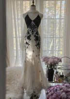 Mermaid Spaghetti Strap Chiffon Applique Prom Dress Long Temperament Prom Dress