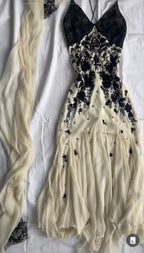 Mermaid Spaghetti Strap Chiffon Applique Prom Dress Long Temperament Prom Dress