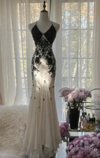 Mermaid Spaghetti Strap Chiffon Applique Prom Dresses Long Temperament Birthday Dresses