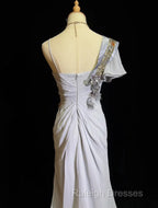 Mermaid Spaghetti Strap Chiffon Beaded Sequin Long Prom Dress Embroidered Applique Evening Gown