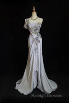 Mermaid Spaghetti Strap Chiffon Beaded Sequin Prom Dresses Long Embroidered Applique Prom Gown