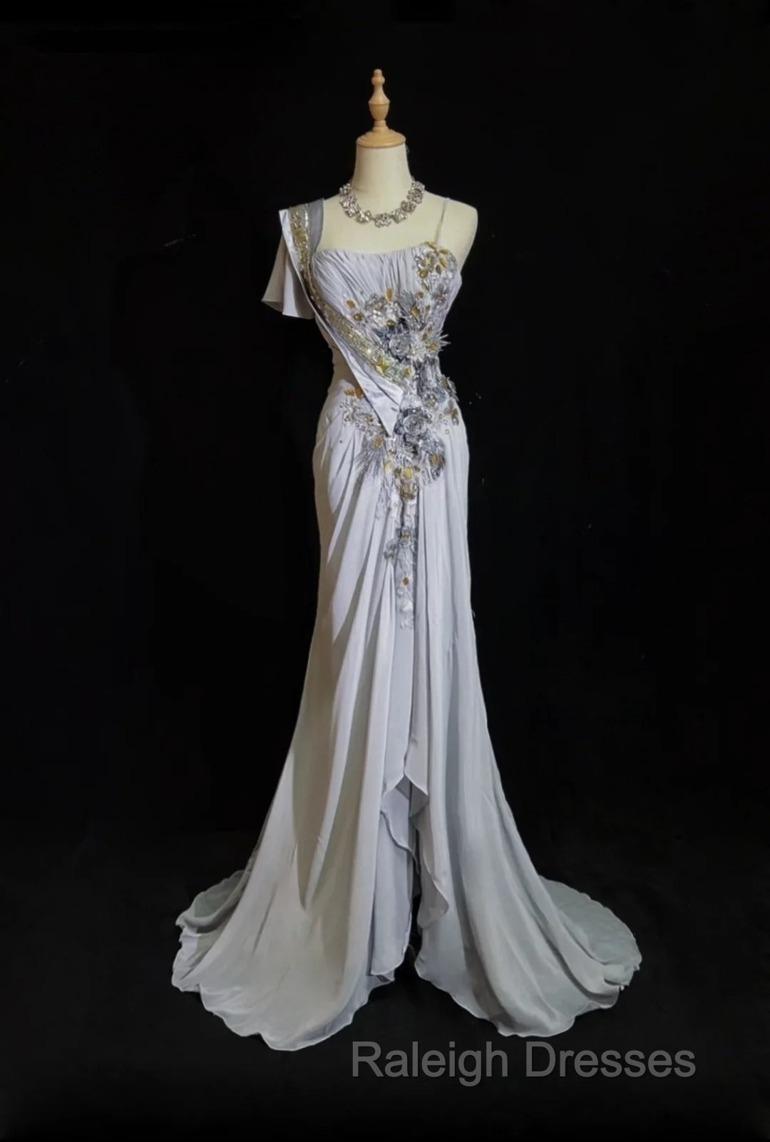 Mermaid Spaghetti Strap Chiffon Beaded Sequin Prom Dresses Long Embroidered Applique Prom Gown