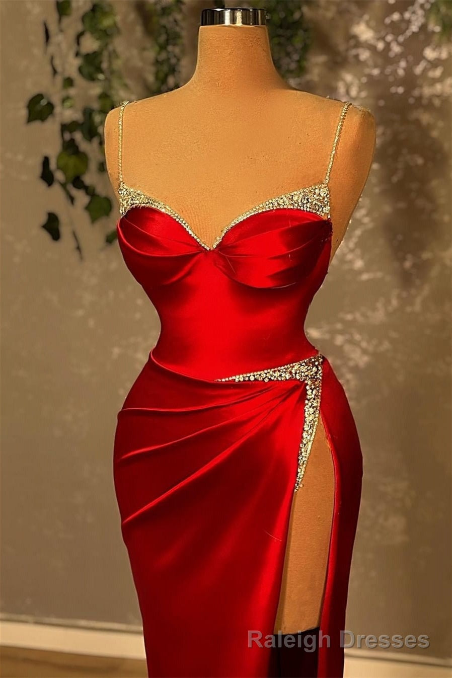 Mermaid Spaghetti Strap Sweetheart Floor-length Sleeveless Red High Split Prom Dresses