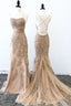 Mermaid Spaghetti Straps Applique Lace Prom Dresses With Sweep Train