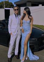 Mermaid Spaghetti Straps Appliques Prom Dress