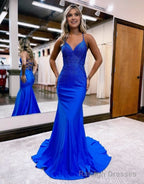 Mermaid Spaghetti Straps Corset Back Satin Prom Dress