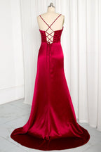 Mermaid Spaghetti Straps Floor Length Prom Dresses With Slit 21St Birthday Outfit