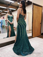 Mermaid Spaghetti Straps Glitter Mermaid Dress with Slit