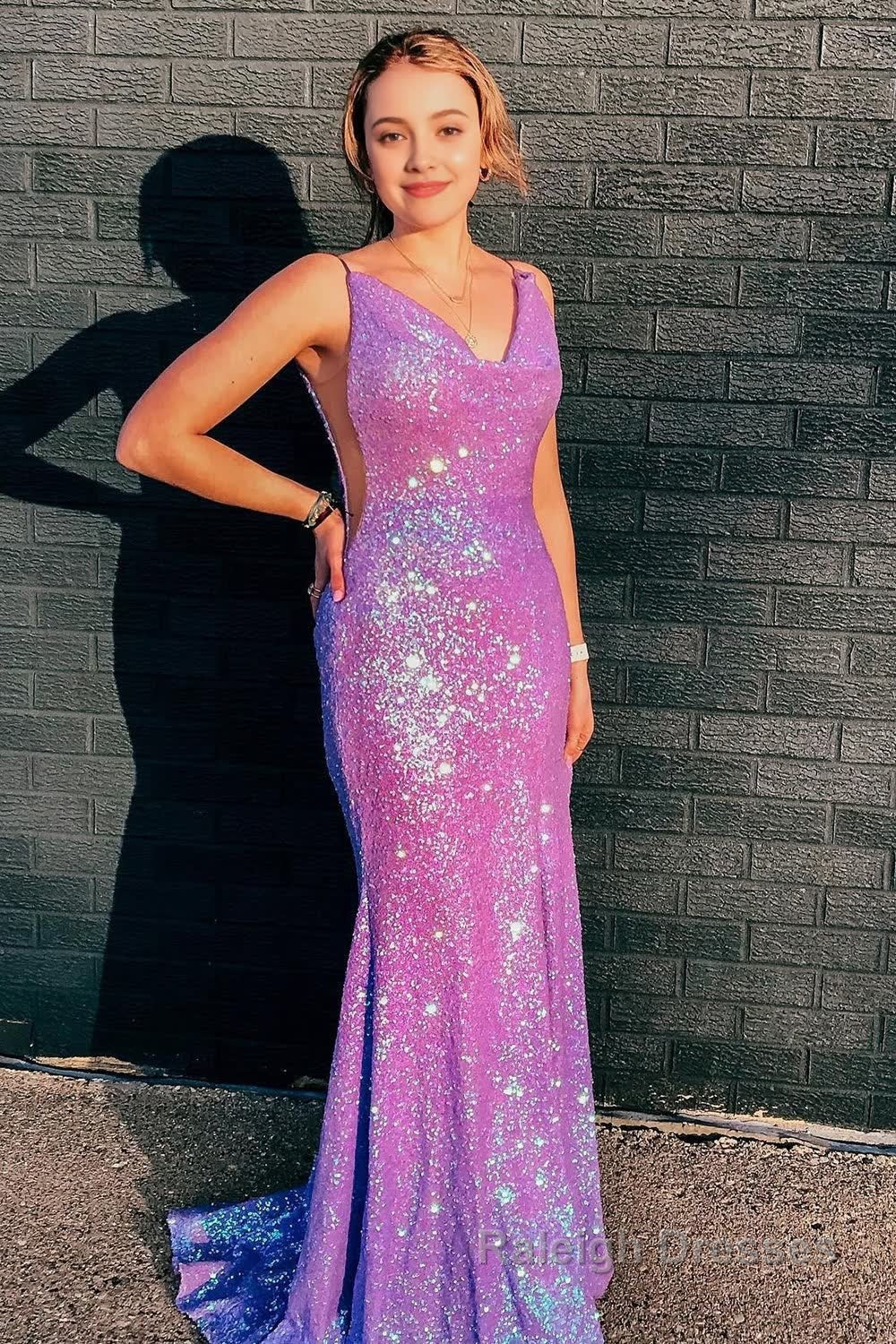 Mermaid Spaghetti Straps Light Purple Long Prom Dress Main image
