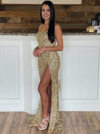 Mermaid Spaghetti Straps Long Sequins Prom Dress