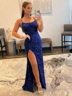 Mermaid Spaghetti Straps Long Sequins Prom Dress