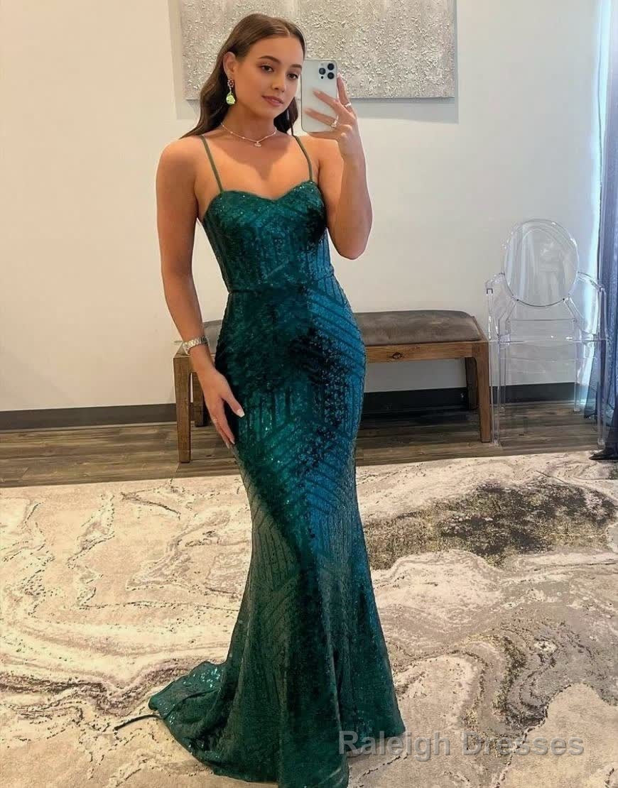 Mermaid Spaghetti Straps Sequin Prom Dress Main image