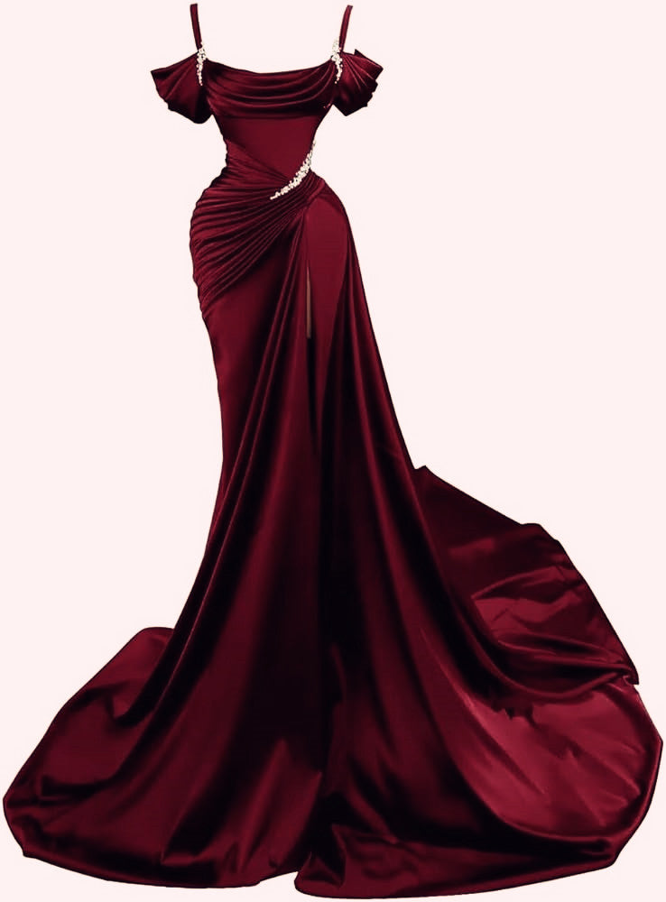 Mermaid Spaghetti Straps Wine Red Long Prom Dress