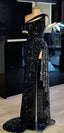 Mermaid Sparkly Sequin Black High Slit Elegant Modest Long Prom Dress Prom Dress