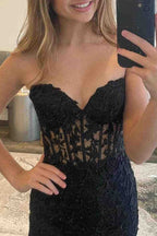 Mermaid Strapless Corset Lace Prom Dress with Slit