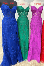 Mermaid Strapless Corset Lace Prom Dress with Slit
