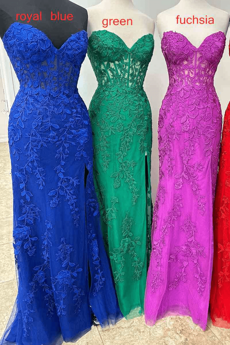 Mermaid Strapless Corset Lace Prom Dress with Slit