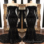 Mermaid Strapless Court Length Long Sleeve Beaded Paillette Embroidery Prom Dress