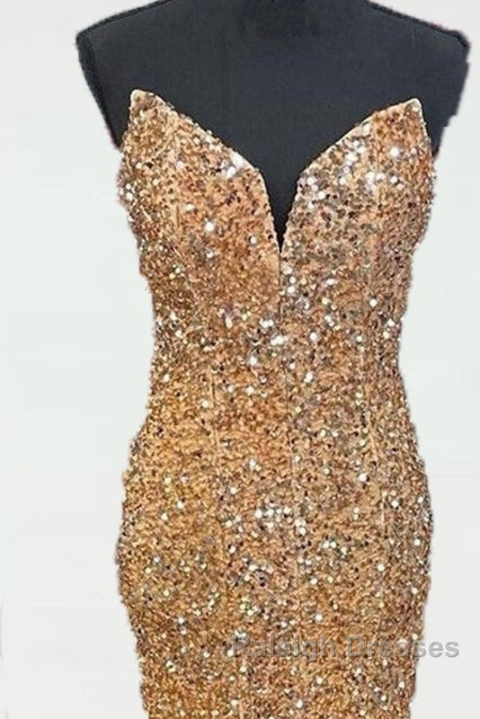 Mermaid Strapless Gold Sequin Prom Dress