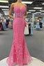 Mermaid Strapless Hot Pink Corset Appliques Long Formal Dress