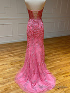 Mermaid Strapless Lace Prom Dress With Appliques