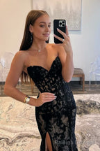 Mermaid Strapless Lace Prom Dress with Slit