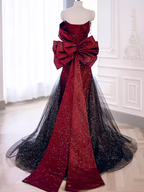 Mermaid Strapless Long Burgundy Prom Dresses
