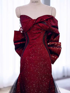 Mermaid Strapless Long Burgundy Prom Dresses