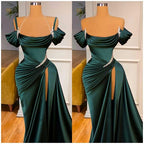 Mermaid Strapless Burgundy Long Slit Prom Dress Evening Dresses
