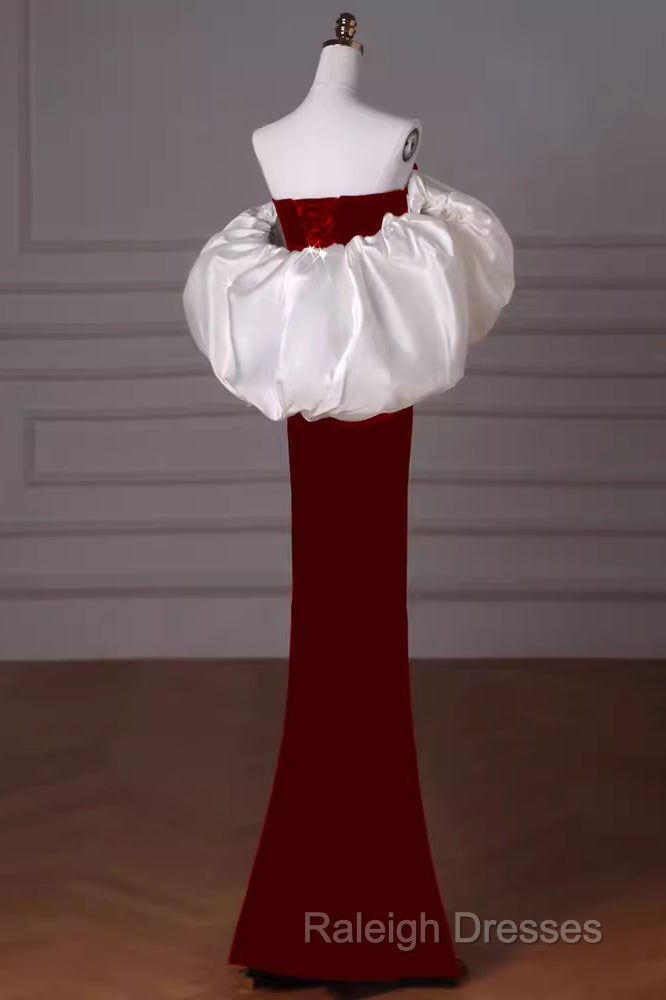 Mermaid Strapless Red Prom Dresses Long Prom Dress