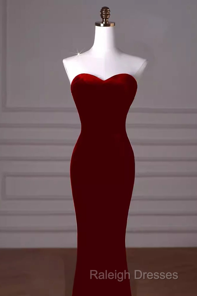 Mermaid Strapless Red Prom Dress Long Party Dresses