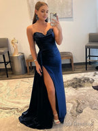 Mermaid Strapless Satin Prom Dress with Slit