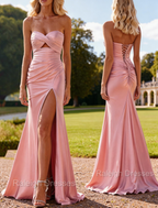 Mermaid Strapless Slit Prom Dress with Pleats Keyhole