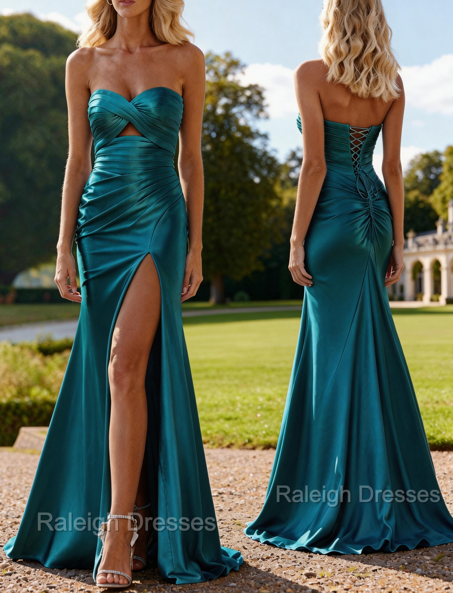 Mermaid Strapless Slit Prom Dress with Pleats Keyhole