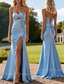 Mermaid Strapless Slit Prom Dress with Pleats Keyhole