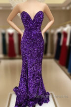 Mermaid Strapless Split Sequin Dresses